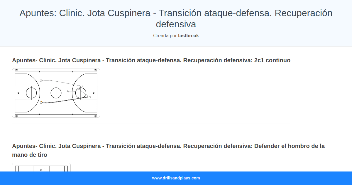 Notes: Clinic. Jota Cuspinera - Transition offense-defense. Defensive recovery